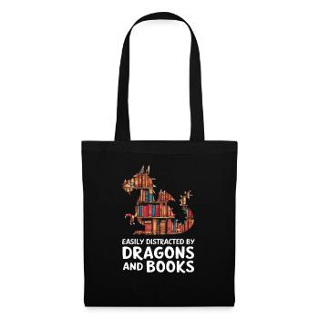 Fantasy-Drache und Bücherliebhaber - Stoffbeutel - Schwarz - Vorne