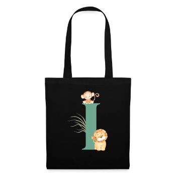 Lettre i vert animaux jungle - Sac en tissu - noir - Devant