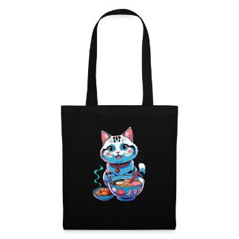 Kawaii Ramen Cat - Cute Japanese Food Art - Tote Bag - black - Front
