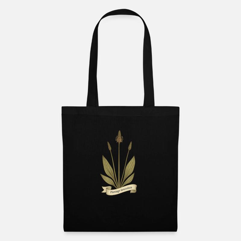 Spitzwegerich - Wildkraut Vintage Design - Stoffbeutel - Schwarz