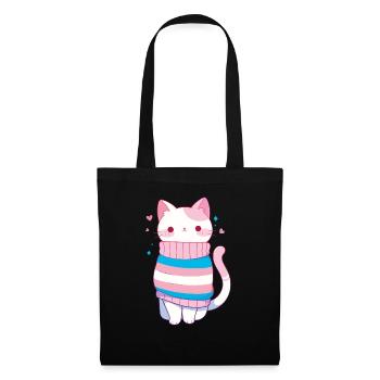 Transgender Katze Trans Kawaii LGBTQ+ Pride - Stoffbeutel - Schwarz - Vorne