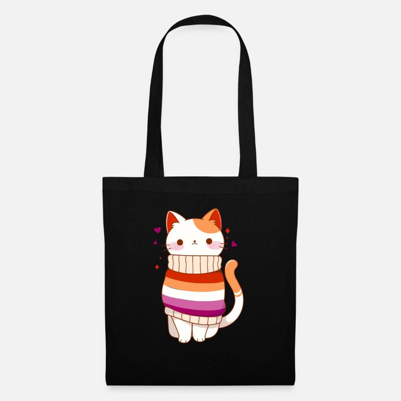Lesbisch Katze LGBTQ+ Pride Sapphic Kawaii queer - Stoffbeutel - Schwarz