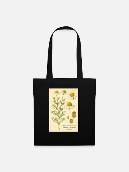 Vintage Kamille Botanische Kunst - Stoffbeutel - Schwarz