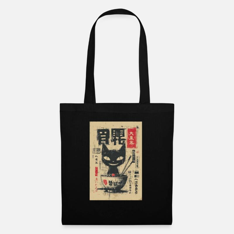 Ramen Katze Poster Kunst - Stoffbeutel - Schwarz