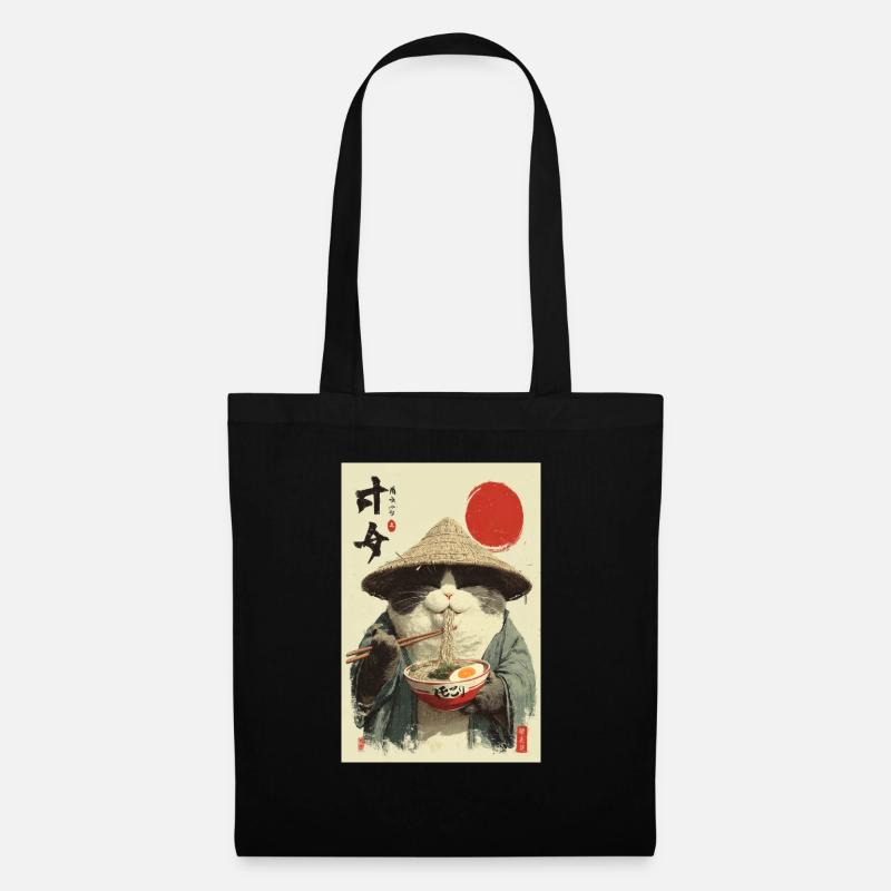 Chat samouraï mangeant des ramen - Sac en tissu - noir