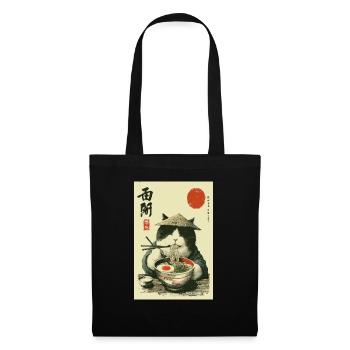 Chat samouraï dégustant des ramen - Sac en tissu - noir - Devant