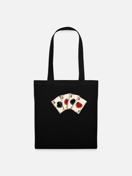 Poker Glücksspiel Zocken Würfel 4 Asse Geschenk - Stoffbeutel - Schwarz