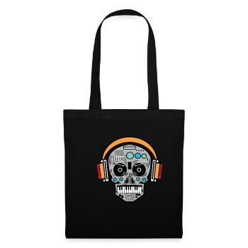 DJ Totenkopf Disc Jockey Elektro Techno Musik - Stoffbeutel - Schwarz - Vorne