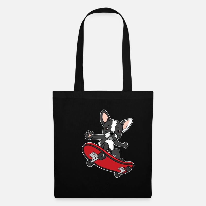 Boston Terrier Hund Skater Skateboard Geschenk - Stoffbeutel - Schwarz