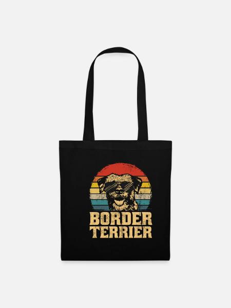 Border Terrier Hund Welpe Retro Lustig Geschenk - Stoffbeutel - Schwarz