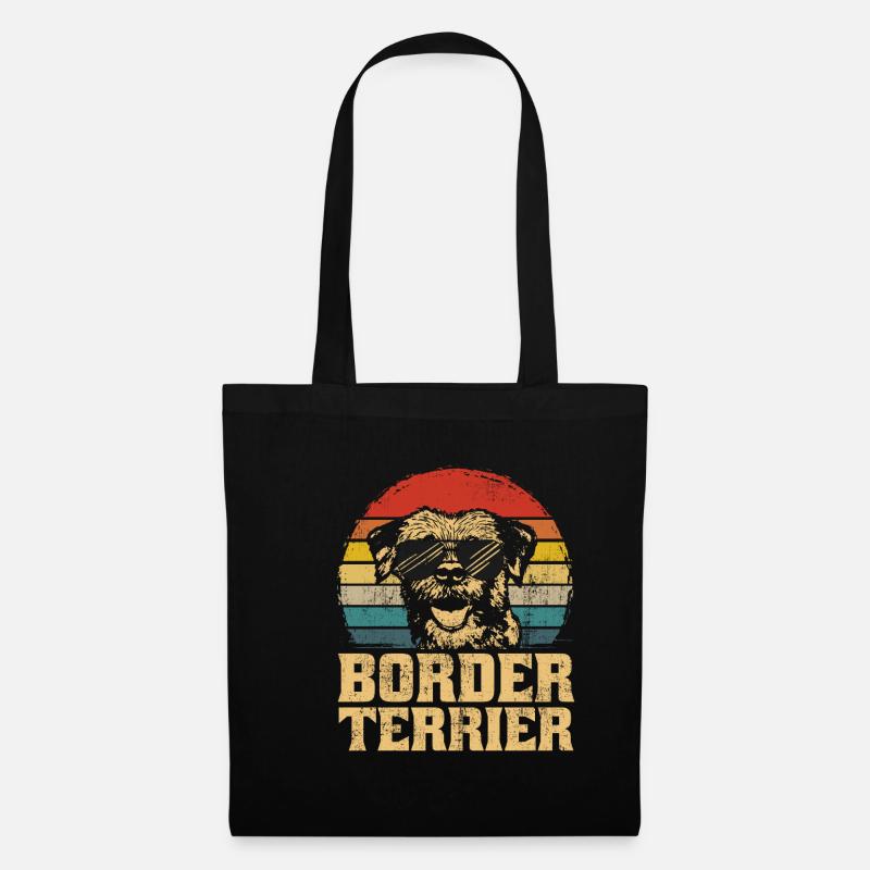 Border Terrier Hund Welpe Retro Lustig Geschenk - Stoffbeutel - Schwarz