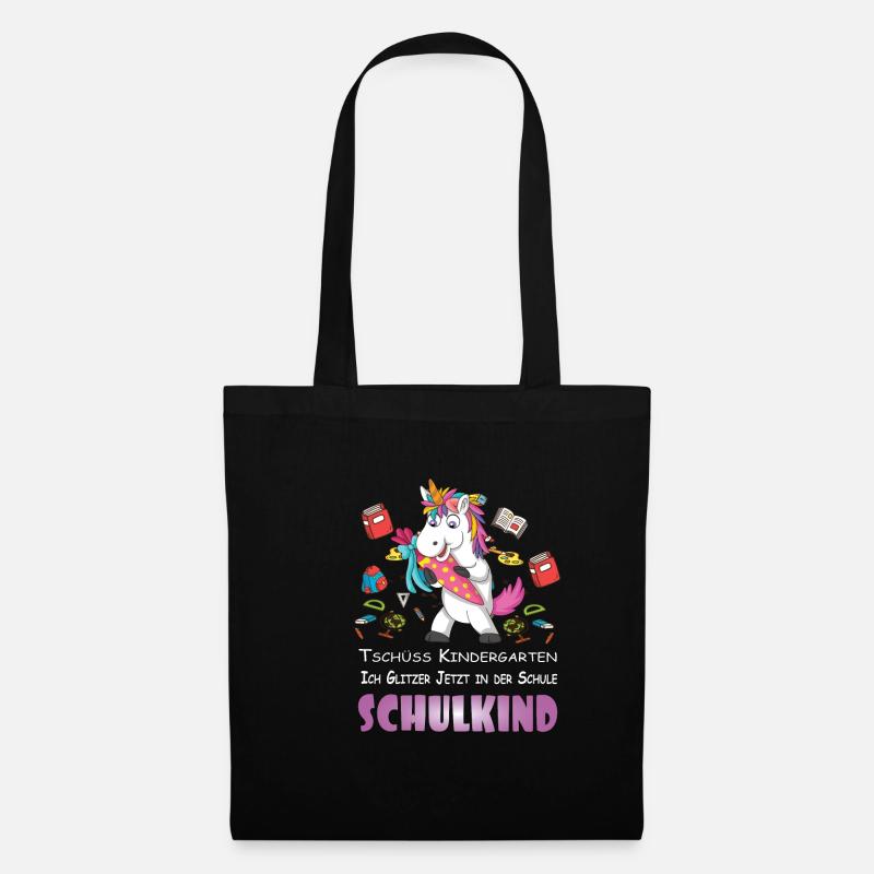 Einhorn Ich glitzer jetzt in der Schule Schulkind - Stoffbeutel - Schwarz