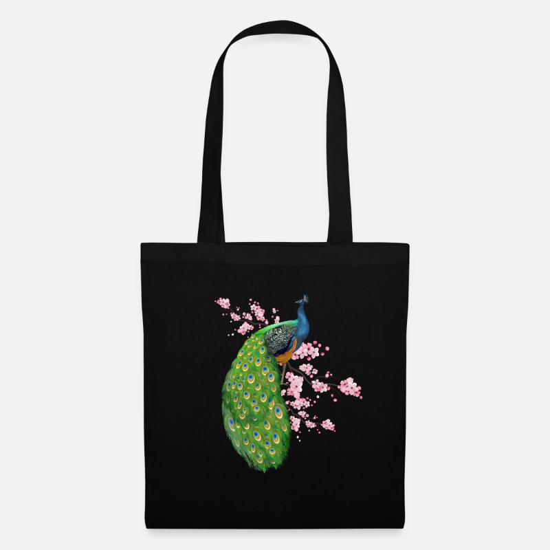 Blumen Pfau - Stoffbeutel - Schwarz
