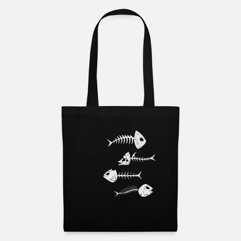 Fisch Skelett Fischgräten Halloween - Stoffbeutel - Schwarz