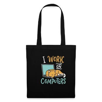 I Work on Computers Katze IT Entwickler Shirt - Stoffbeutel - Schwarz - Vorne