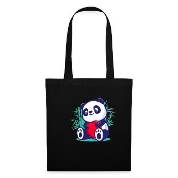 süßer Panda Herz Kawaii romantisch Valentinestag - Stoffbeutel - Schwarz - Vorne