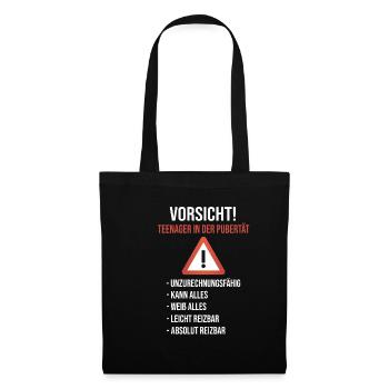 Vorsicht Teenager in der Pubertät Geschenkidee - Stoffbeutel - Schwarz - Vorne