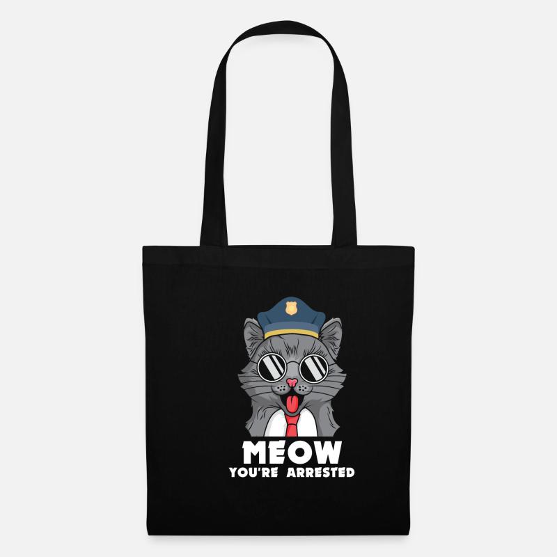 Meow Verhaftet Katze Polizei Kätzchen Polizist - Stoffbeutel - Schwarz