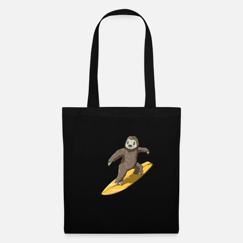 Lustiger Sloth Surfer - Surfing - Stoffbeutel - Schwarz
