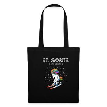 Sankt Moritz Graubünden Schweiz Retro Ski Einhorn - Stoffbeutel - Schwarz - Vorne