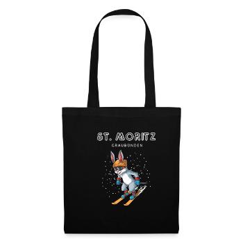 Sankt Moritz Graubünden Schweiz Retro Ski Hase - Stoffbeutel - Schwarz - Vorne