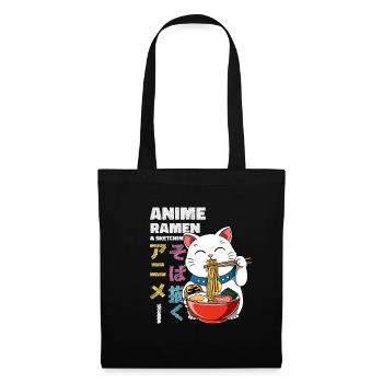 Anime Ramen und Skizzieren - Otaku Lucky Cat - Stoffbeutel - Schwarz - Vorne