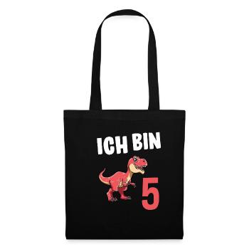 5 Geburtstag T-Rex - 5 Jahre Alt Geschenk Junge - Stoffbeutel - Schwarz - Vorne