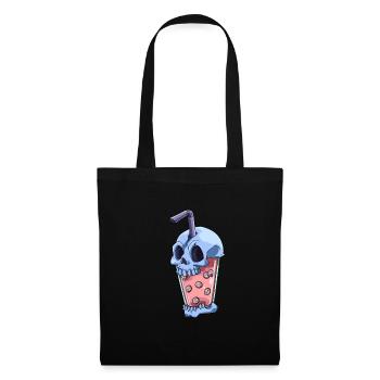 Kawaii Bubble Tea Totenkopf - Lustiger und - Stoffbeutel - Schwarz - Vorne