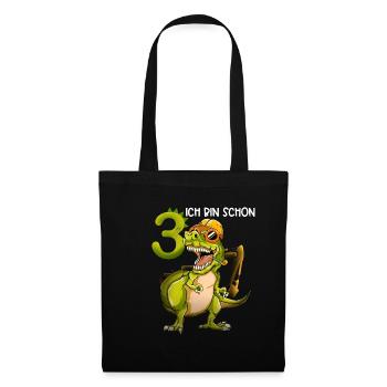 Geburtstag Kinder 3 Jahre Drei Dritter Dino Bagger - Stoffbeutel - Schwarz - Vorne