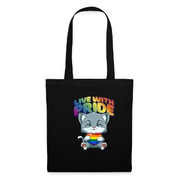 Leben mit Stolz LGBTQ Herz - Katze Umarmung LGBTQ - Stoffbeutel - Schwarz - Vorne
