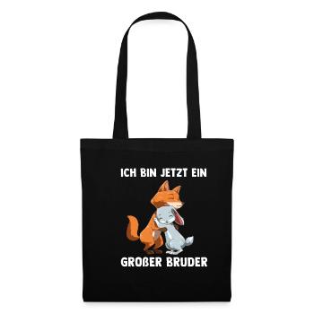 Fuchs Großer Bruder Geschenk - Hase Kleine - Stoffbeutel - Schwarz - Vorne