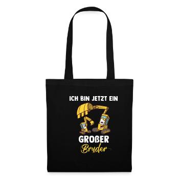 Ich bin jetzt ein großer Bruder - Bagger - Stoffbeutel - Schwarz - Vorne