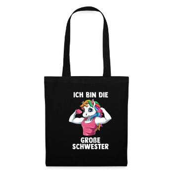 Starkes Einhorn Große Schwester - Ich bin die - Stoffbeutel - Schwarz - Vorne