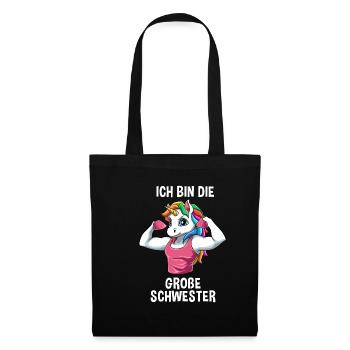 Einhorn Große Schwester - Ich bin die große - Stoffbeutel - Schwarz - Vorne
