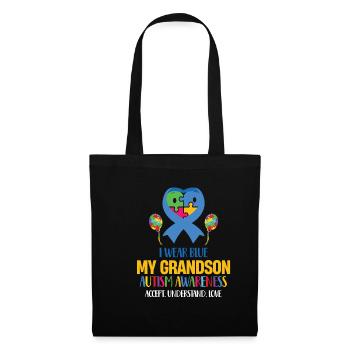 Je porte du bleu pour mon petit-fils autisme mamie TDAH - Sac en tissu - noir - Devant