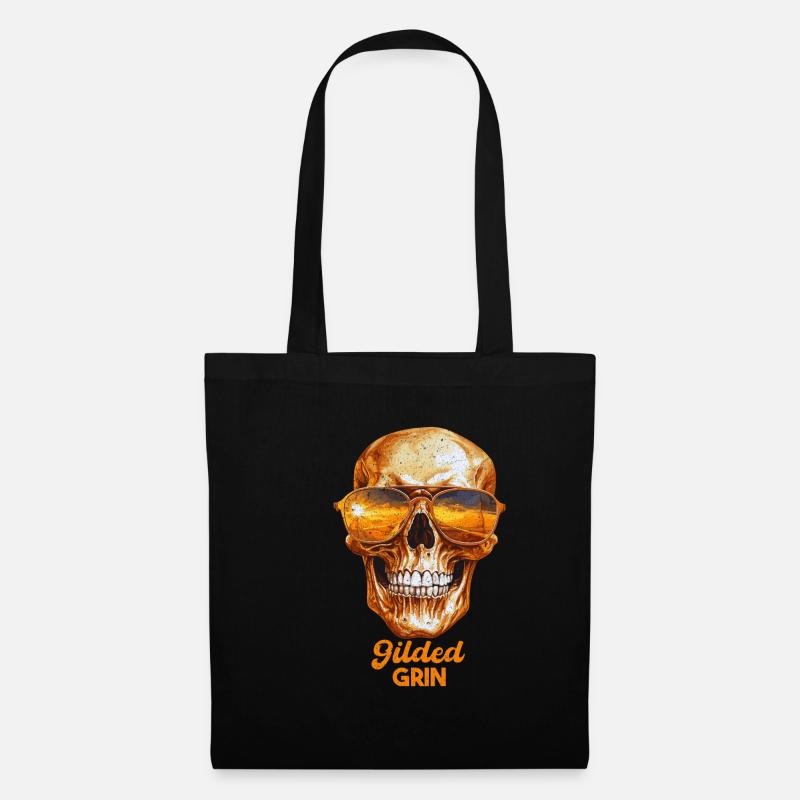 Gilded Grin, Schädel, Gold, Skelett, Geschenk - Stoffbeutel - Schwarz