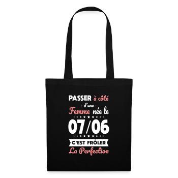Anniversaire - Née le 7 Juin Frôler perfection - Sac en tissu - noir - Devant