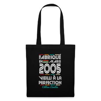 Anniversaire 20 ans - Fabriqué en Mars 2005 - Sac en tissu - noir - Devant