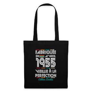 Anniversaire 70 ans - Fabriquée en Avril 1955 - Sac en tissu - noir - Devant