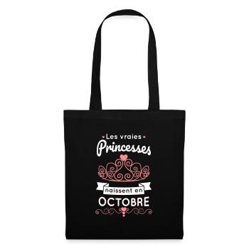 Anniversaire - Princesses naissent en octobre - Sac en tissu - noir - Devant