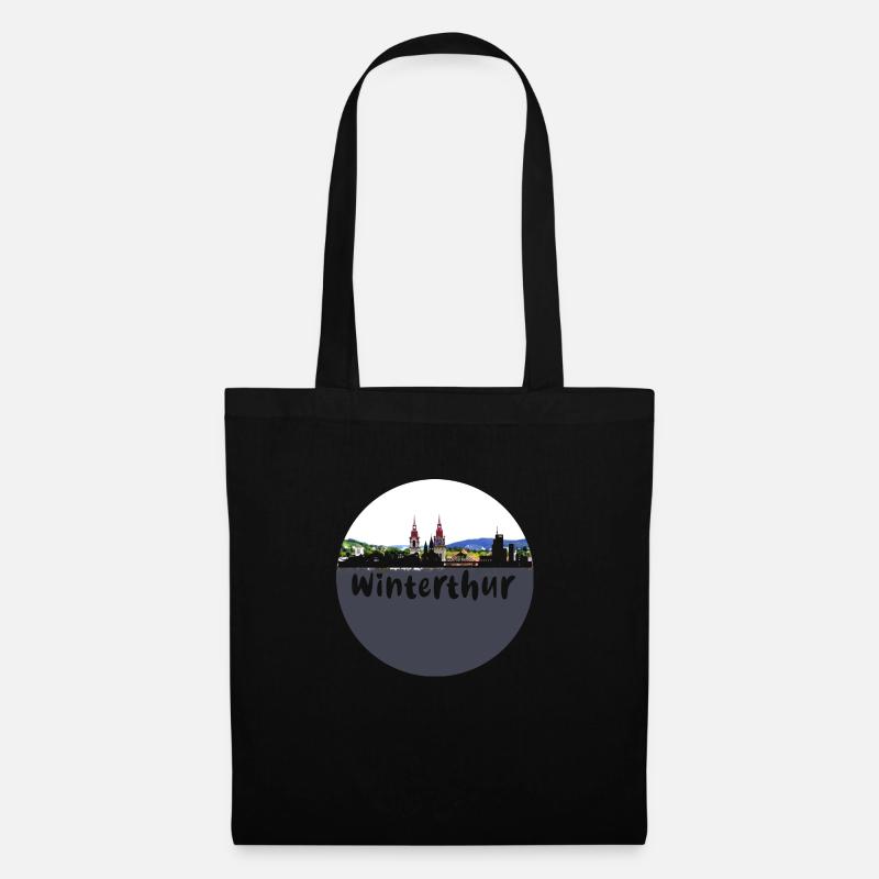 winterhur,skyline,retro, scherenschnitt,schweiz - Stoffbeutel - Schwarz