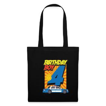 Fourth Birthday Boy Tshirt Police Car Policeman f - Tote Bag - black - Front