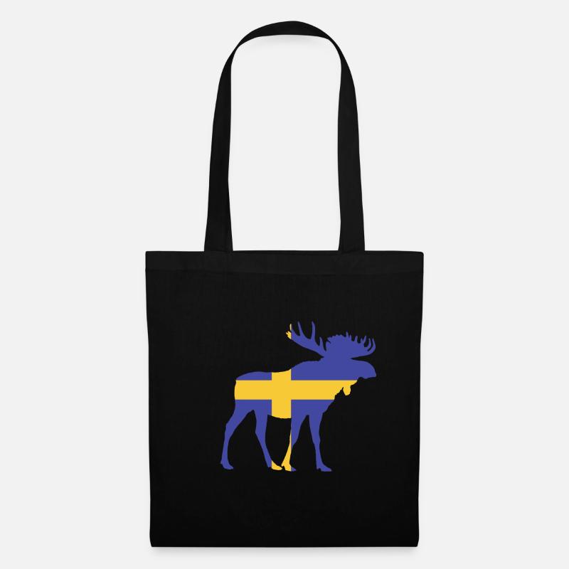 Schweden Flagge Hirsch Elch - Stoffbeutel - Schwarz