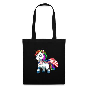 USA Einhorn - Americorn Patriotisches - Stoffbeutel - Schwarz - Vorne