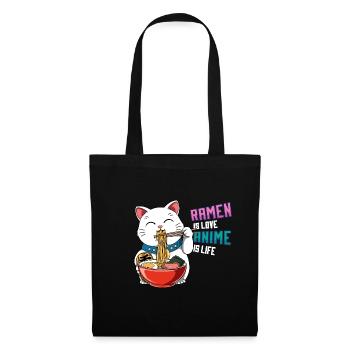 Anime und Ramen Maneki Neko - Otaku-Nudelsuppe - Stoffbeutel - Schwarz - Vorne