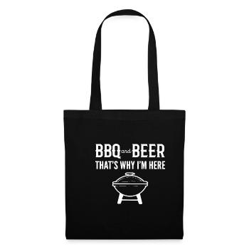Grill und Bier Trinker Geschenk - Stoffbeutel - Schwarz - Vorne