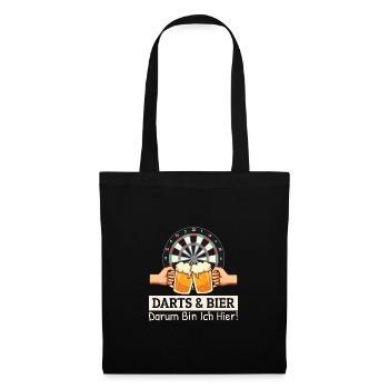 Darts Und Bier Darum Bin Ich Hier Dart Sprüche - Stoffbeutel - Schwarz - Vorne