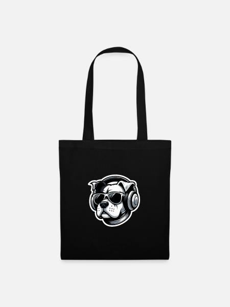 Hund Bulldogge Kopfhörer Brille - Stoffbeutel - Schwarz