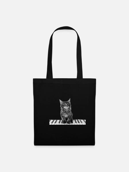 Niedliche Klavier Katze Pianist Keyboard - Stoffbeutel - Schwarz