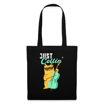 Lustiges Cello-Katzen-Design für Cello-Spieler - Stoffbeutel - Schwarz - Vorne